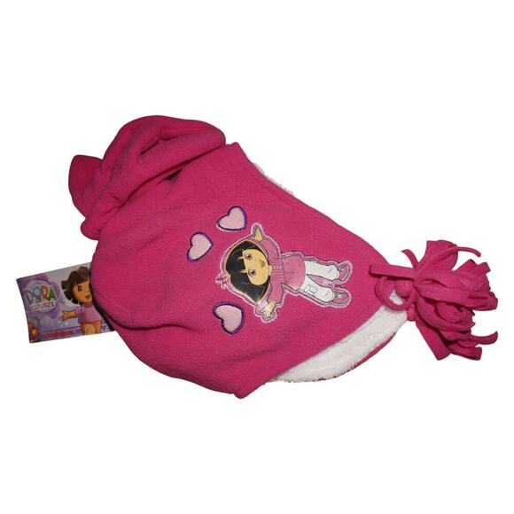 Vintage Deadstock Dora the Explorer Fleece Winter Hat Pink Sherpa Lined Kids NWT - Picture 1 of 9